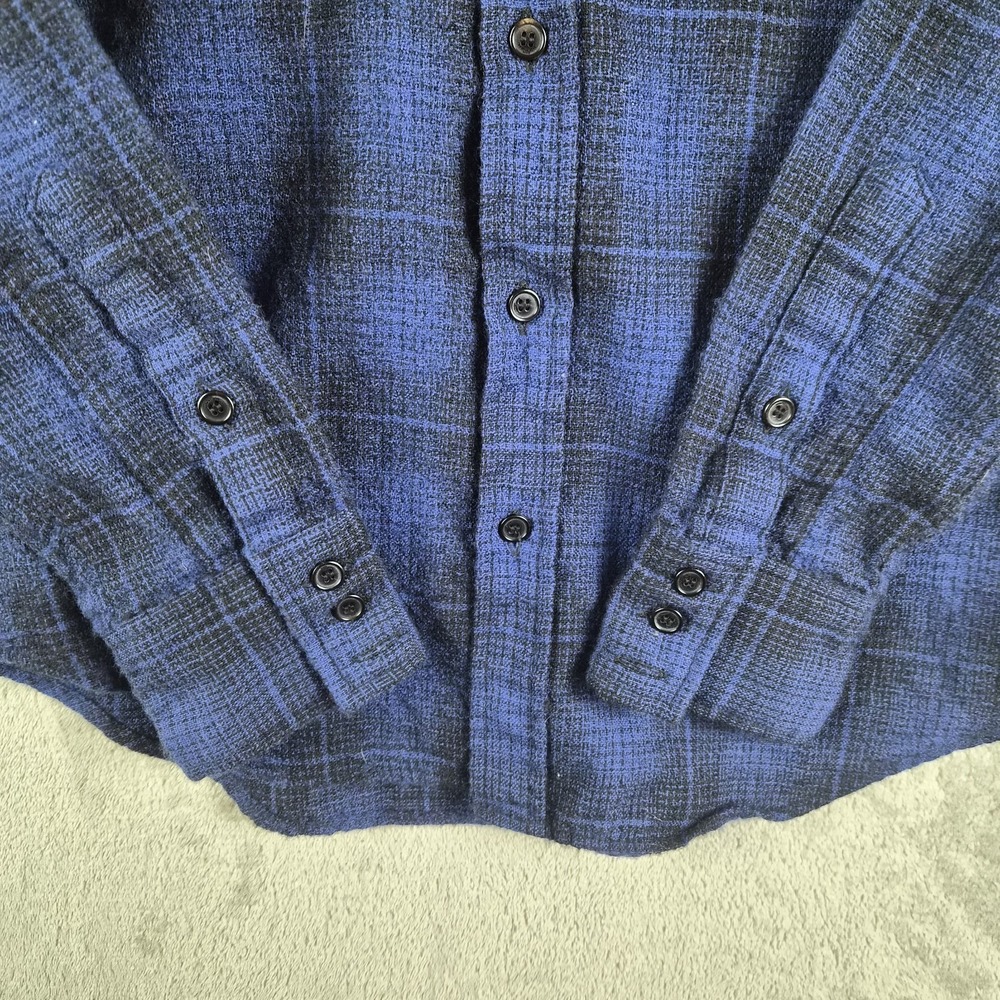 Saint Laurent Paris Shirt Large Navy Blue Plaid 100% Wool Japan Designer Luxury - Picture 7 of 11